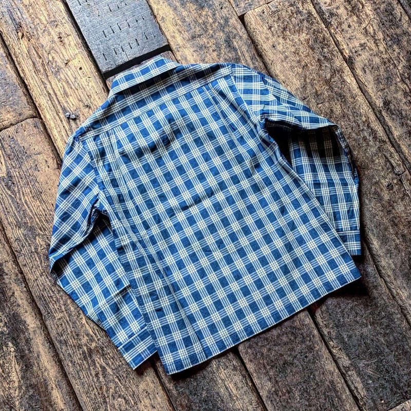 FULLCOUNT / INDIGO PALAKA CHECK OPEN COLLAR SHI