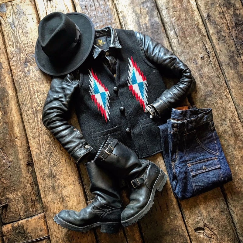 【カフカ】Ortiga ウール ベスト 36 オルテガ チマヨ ベスト 36・100%ウール手織り/CHIMAYO ORTEGA'S HAND