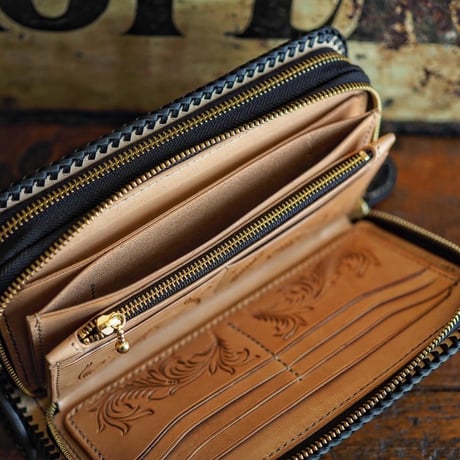 DEER HORN SMITH'S / SPECIAL DOUBLE ZIP WALLET "TAN x BLACK"