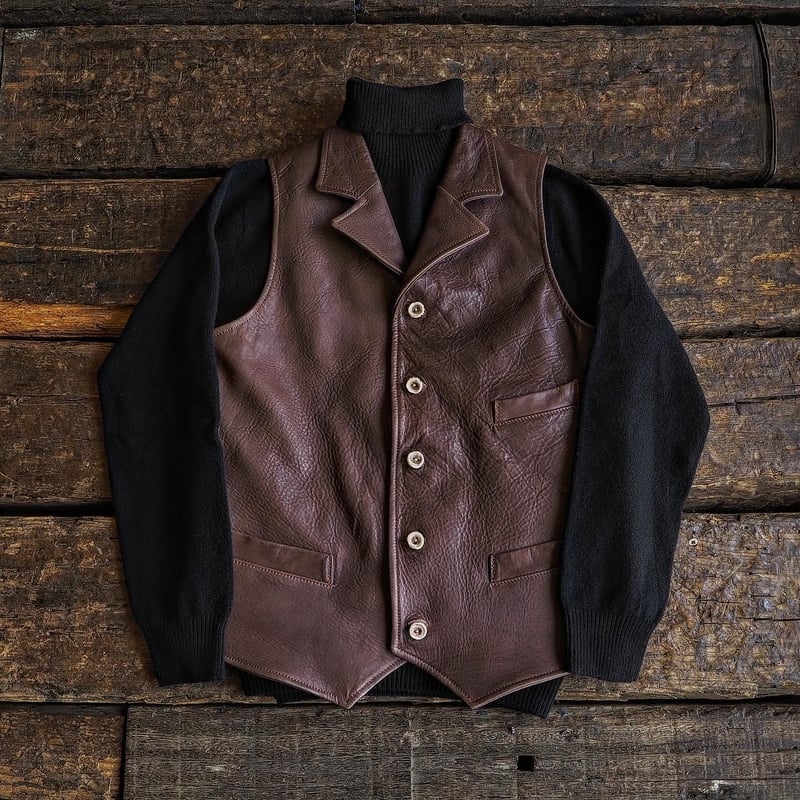 DEER HORN SMITH 北海道エゾシカ ディアスキン レザーベスト XL DEER HORN SMITH'S / LAPELLED VEST 