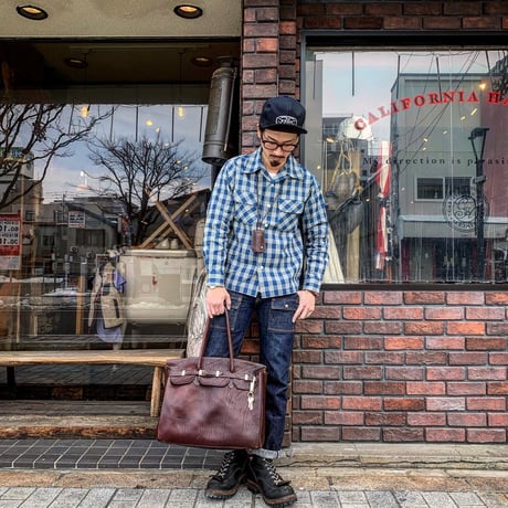 FULLCOUNT / INDIGO PALAKA CHECK OPEN COLLAR SHIRT
