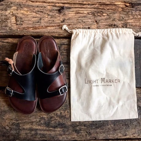 LIGHT MARKER /DOUBLE MONK STRAP SANDAL (BLACK×ﾃｨﾝﾊﾞｰ)