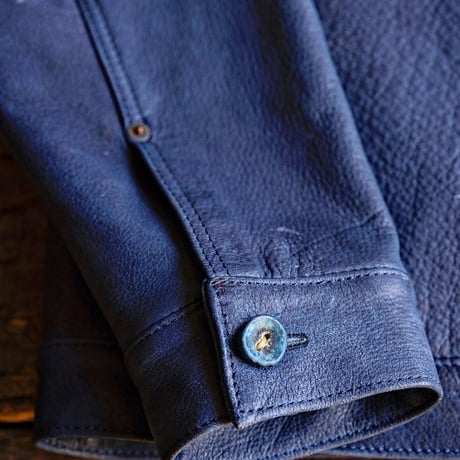 HBHS × DEERHORNSMITH'S /  TYPE-1 LEATHER JACKET "Ezo Deer Leather" -NATURAL INDIGO-