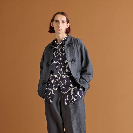 HAVERSACK／FLOWER PRINT TYPEWRITER SHIRT -NAVY-