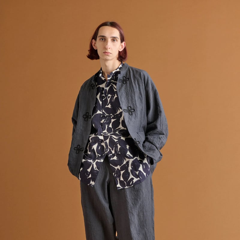 希少品・美品　HAVERSACK Flowerprint chinashirt HAVERSACK／FLOWER PRINT TYPEWRITER SHIRT -NAVY-