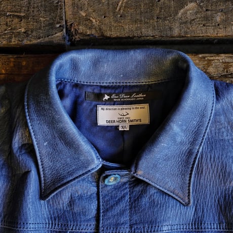 HBHS × DEERHORNSMITH'S /  TYPE-1 LEATHER JACKET "Ezo Deer Leather" -NATURAL INDIGO-