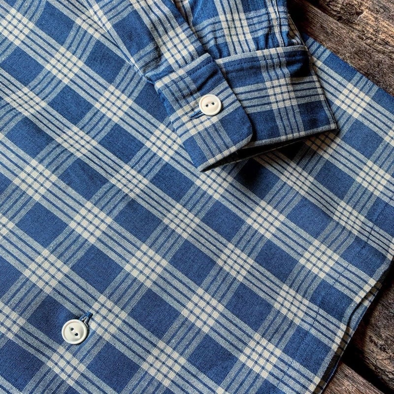 FULLCOUNT / INDIGO PALAKA CHECK OPEN COLLAR SHI