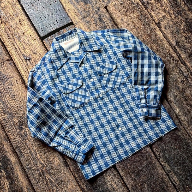 FULLCOUNT / INDIGO PALAKA CHECK OPEN COLLAR SHI