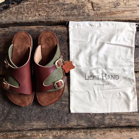 LEFT HAND / ダブルストラップバックル付きサンダル(OLIVE×BROWN×ﾃｨﾝﾊﾞｰ)
