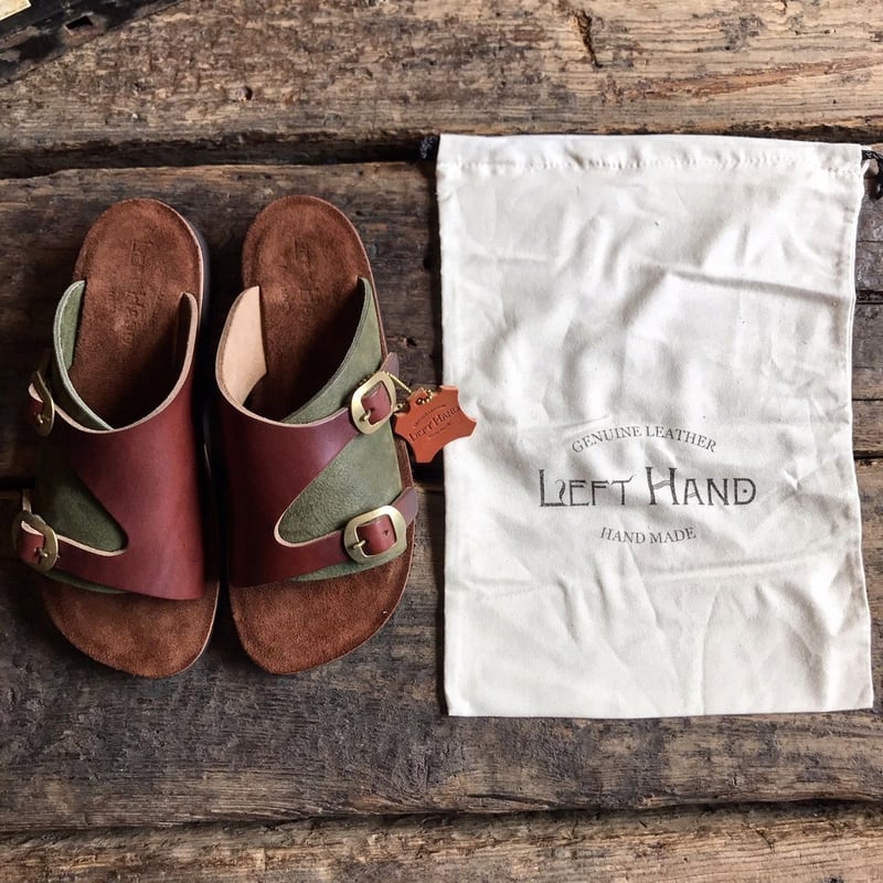 LEFT HAND / ダブルストラップバックル付きサンダル(OLIVE×BROWN×ﾃｨﾝﾊ