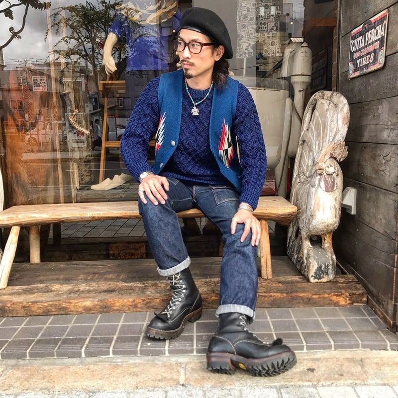 INVERALLAN / 1A CREW SWEATER INDIGO COTTON | C