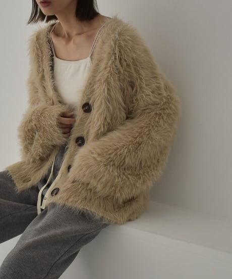 knit-07001 　シャギー ボリューム ニット カーディガン