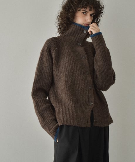knit-02349　バイカラー 2wayネック ニット　グレー　ブラウン