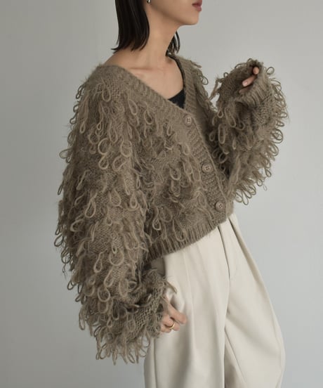 knit-02259　 ループボリュームショートカーディガン　モカ　ブラック
