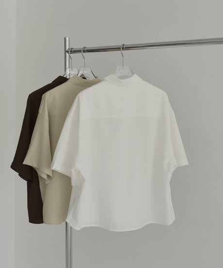 tops-02549　ハーフスリーブ オーバーシャツ　ベージュ　ホワイト　ブラウン