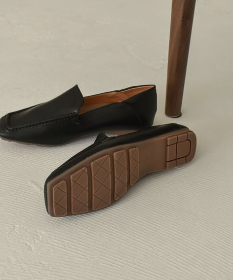 shoes-02169　クッション仕様　スクエアトゥスリッポン　グレージュ　ブラック