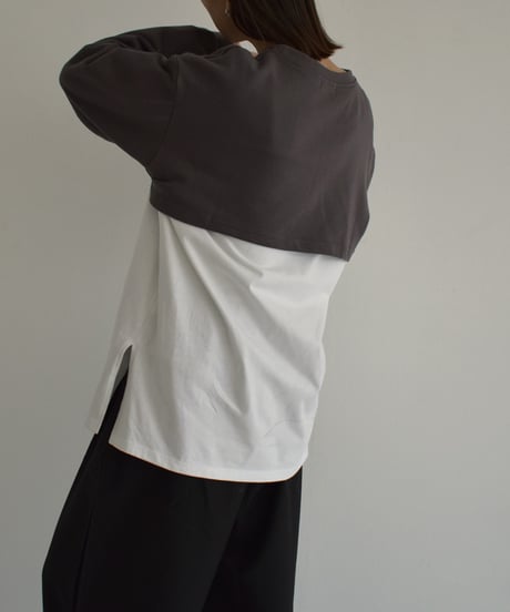 tops-02447　ショートスウェットプルオーバー　ホワイト　ベージュ　チャコール　ブラック