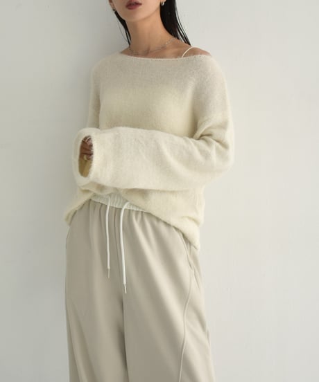 knit-02285　 モヘアライク ルーズ ニット　エクリュ　ブラウン