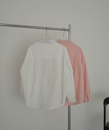 tops-02583　オーバーサイズ レギュラーシャツ　ホワイト　ピンク