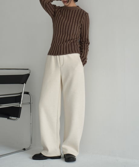 knit-02313　バイカラー コットン リブ ニット　ブラウン　ブラック