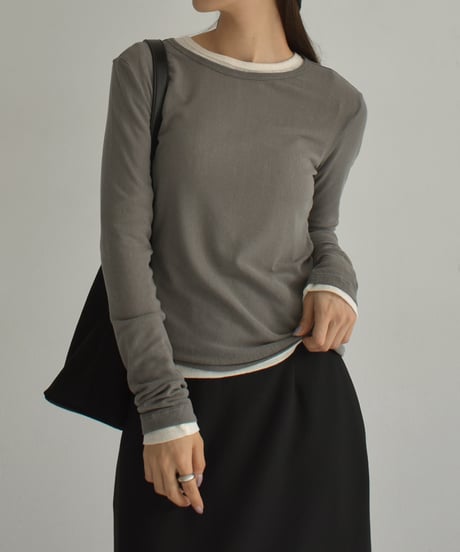 nh-tops-02569　ロングスリーブ シアーカットソー　エクリュ　グレー　ブラウン　ブラック