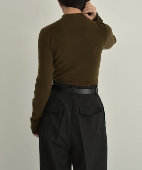 knit-02302　ハイネック ニット トップス　ブルーグレー　ブラウン