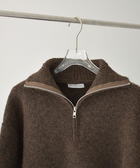 knit-02312　ハーフジップ ニット プルオーバー　グレー　ブラウン　ブラック