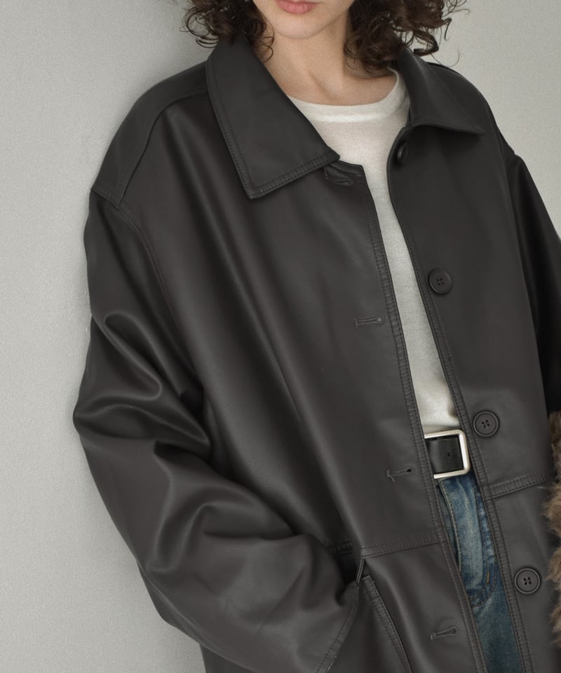 jacket-02026 フェイクレザー カーコート ブラウン ブラック | L a v i