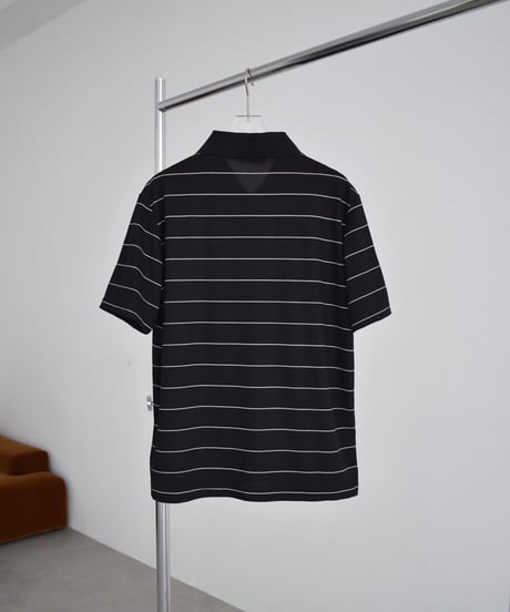 nh-tops-02624　ボーダー ポロカラー トップス　ブラック