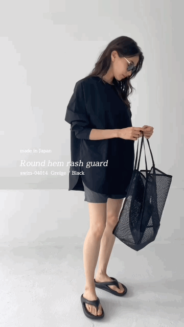 swim-04014 日本製 ラウンドヘムラッシュガード グレージュ swim-04014 日本製 ラウンドヘムラッシュガード グレージュ