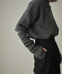 knit-02206　アームウォーマー＆5分袖プルオーバー　ケーブルニットセット　オフホワイト　グレー　ブラック
