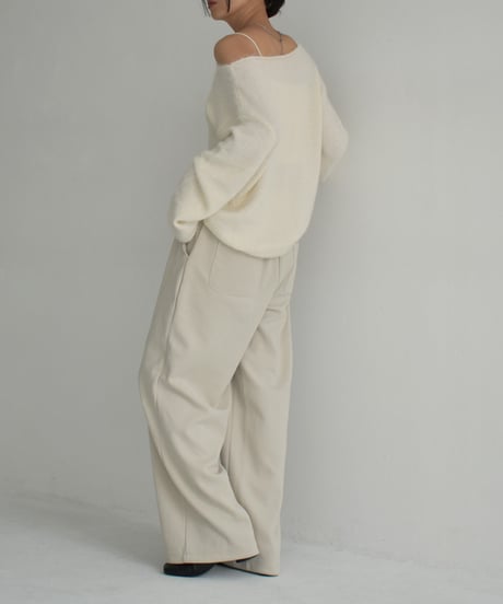 knit-02285　 モヘアライク ルーズ ニット　エクリュ　ブラウン