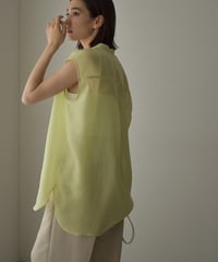 tops-04126　日本製　シアー ノースリーブシャツ　ライムグリーン　グレージュ