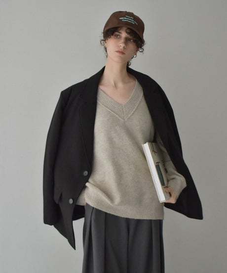 knit-02099　ウール混 アウトシーム Vネックニット　グレージュミックス