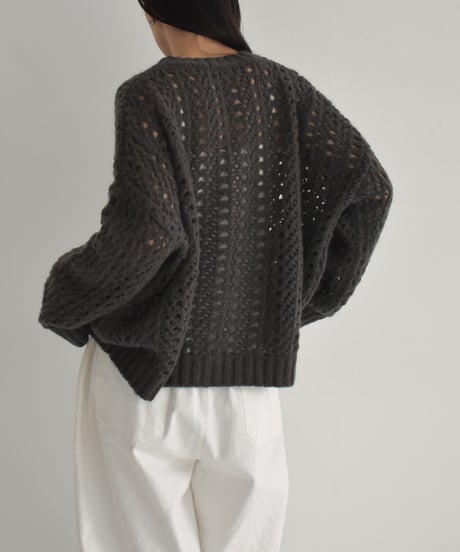 knit-02284　透かし編み モヘア ニット プルオーバー　エクリュ　チャコール