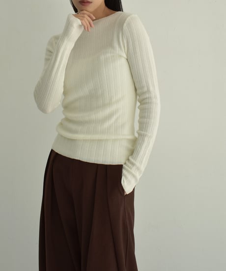 knit-02301　ボートネック ランダム リブ ニット　オフホワイト　チャコール