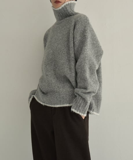 knit-02310　バイカラー ニット トップス　ライトベージュ　グレー　ブラウン