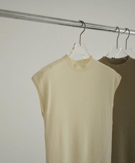 nh-knit-02230　モックネック フレンチスリーブニット　エクリュ　グレージュ　ブラック