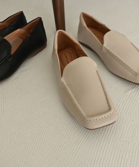 shoes-02169　クッション仕様　スクエアトゥスリッポン　グレージュ　ブラック