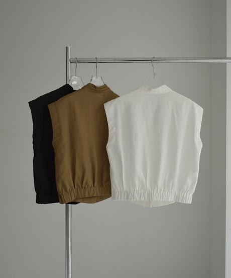 tops-02503　リネン混 タックデザイン トップス　ホワイト　モカ　ブラック