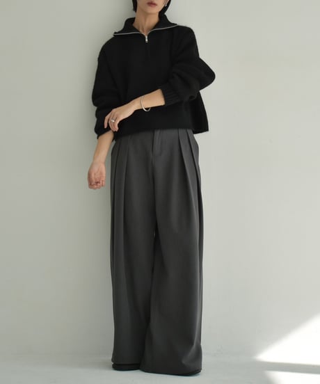 knit-02312　ハーフジップ ニット プルオーバー　グレー　ブラウン　ブラック