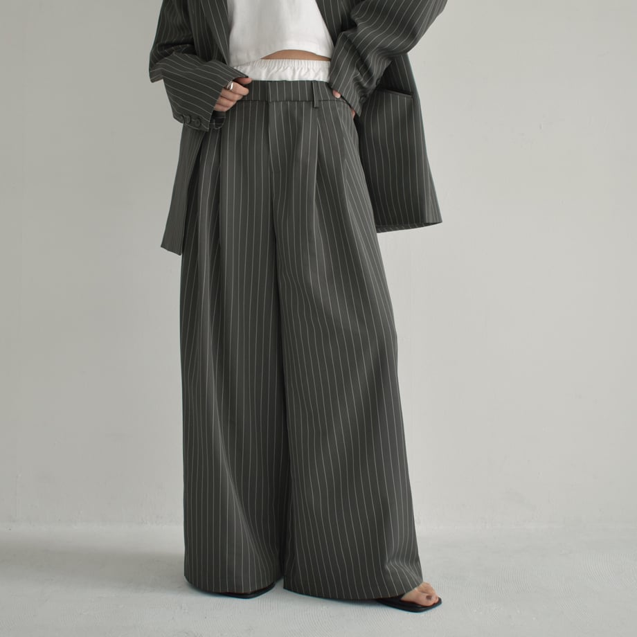 ストライプ ワイドパンツ グレー ラ エフ la.f… 【WEB限定&一部店舗】ピンストライプワイドパンツ