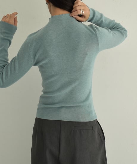 knit-02302　ハイネック ニット トップス　ブルーグレー　ブラウン