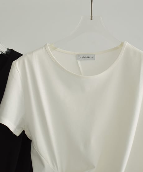 nh-tops-02494　アシンメトリー デザイン TEE　ホワイト　ブラック