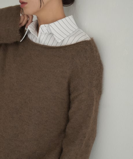 knit-02285　 モヘアライク ルーズ ニット　エクリュ　ブラウン