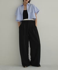 tops-02482　フロントポケット クロップドシャツ　ブルー　ブラック