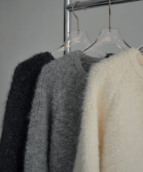 knit-02354  キーネック ボア ニット　オフホワイト　グレー　ダークグレー