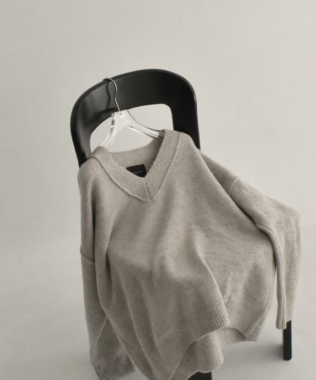 knit-02099　ウール混 アウトシーム Vネックニット　グレージュミックス