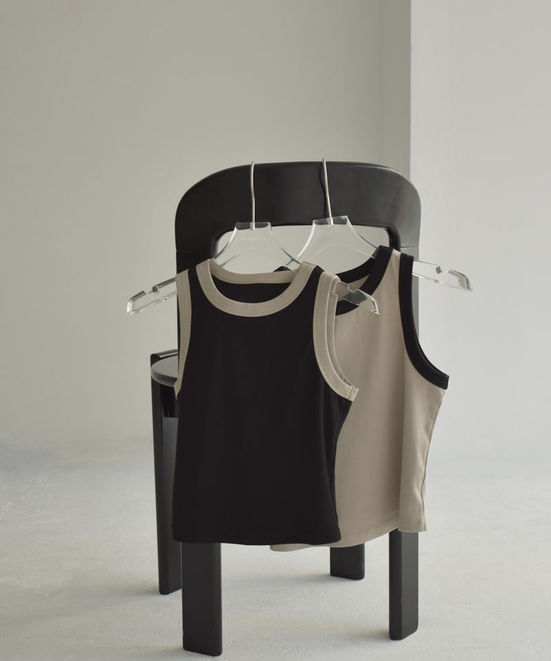 nh-tops-02561 バイカラー クロップド タンクトップ カーキベージュ