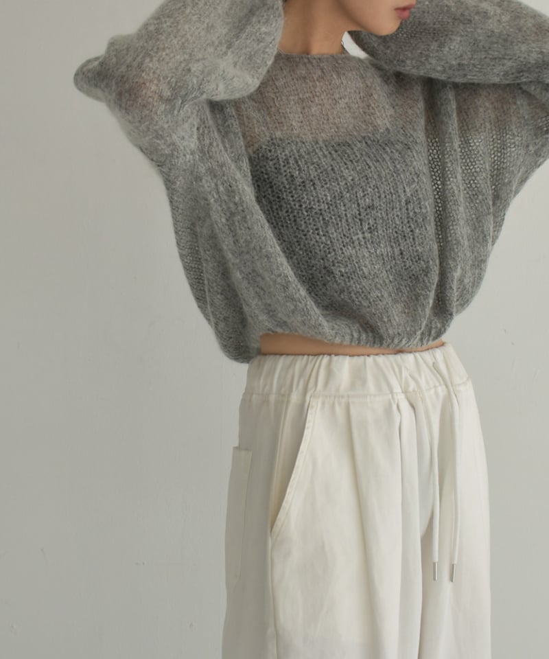 knit-02283 ボリュームスリーブ モヘアニット プルオーバー エクリュ